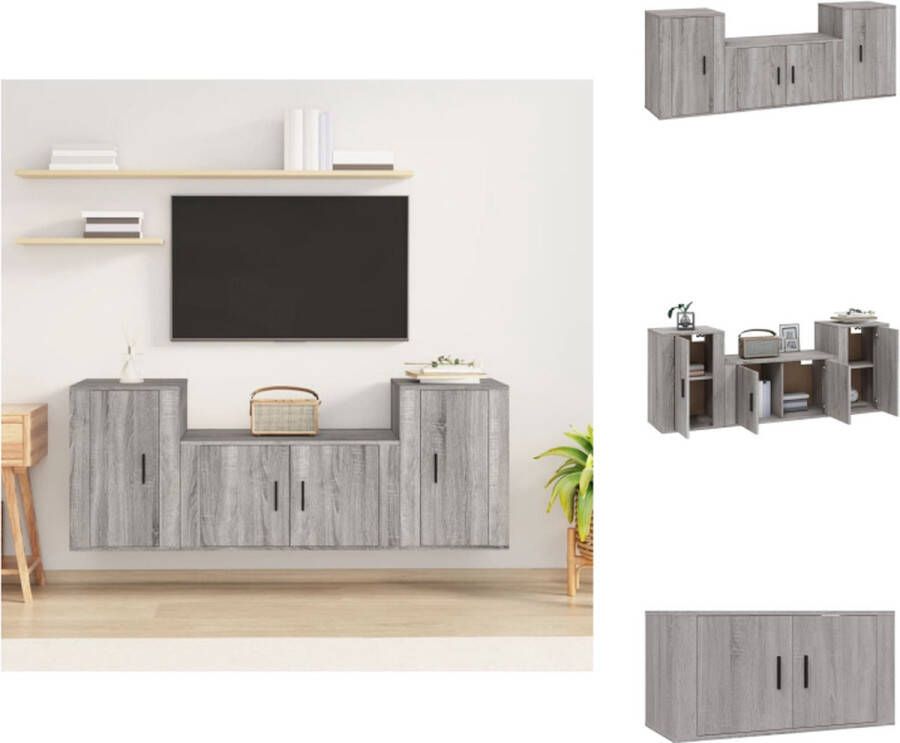 VidaXL Tv-kast Tv-kasten Tv-meubel Hifi-meubel 3-delige Tv-meubelset bewerkt hout grijs sonoma eikenkleurig - Foto 2