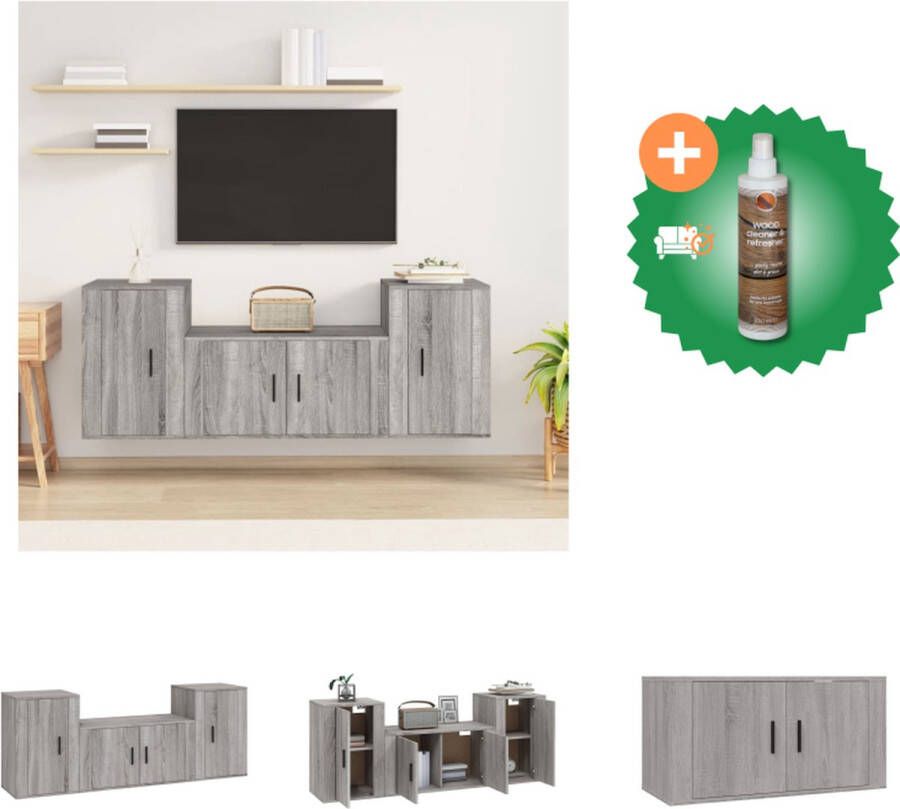 VidaXL Televisiemeubelset Grijs Sonoma Eiken 80 x 30 x 30 cm 30.5 x 30 x 90 cm 30.5 x 30 x 30 cm Kast Inclusief Houtreiniger en verfrisser - Foto 4
