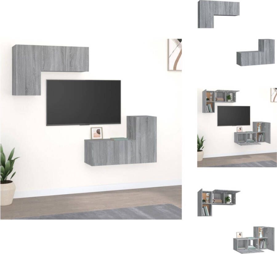 vidaXL Klassieke Televisiekastenset TV-meubel (2 deuren) 60x30x30 cm TV-meubel (1 deur) 30.5x30x60 cm Grijs Sonoma eiken Kast