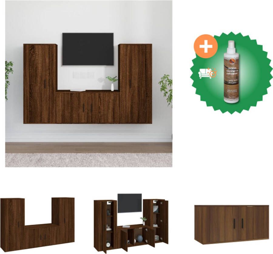 VidaXL Klassieke televisiekastenset tv-meubel 40 x 34.5 x 100 cm tv-meubel 80 x 34.5 x 40 cm bruineiken Kast Inclusief Houtreiniger en verfrisser