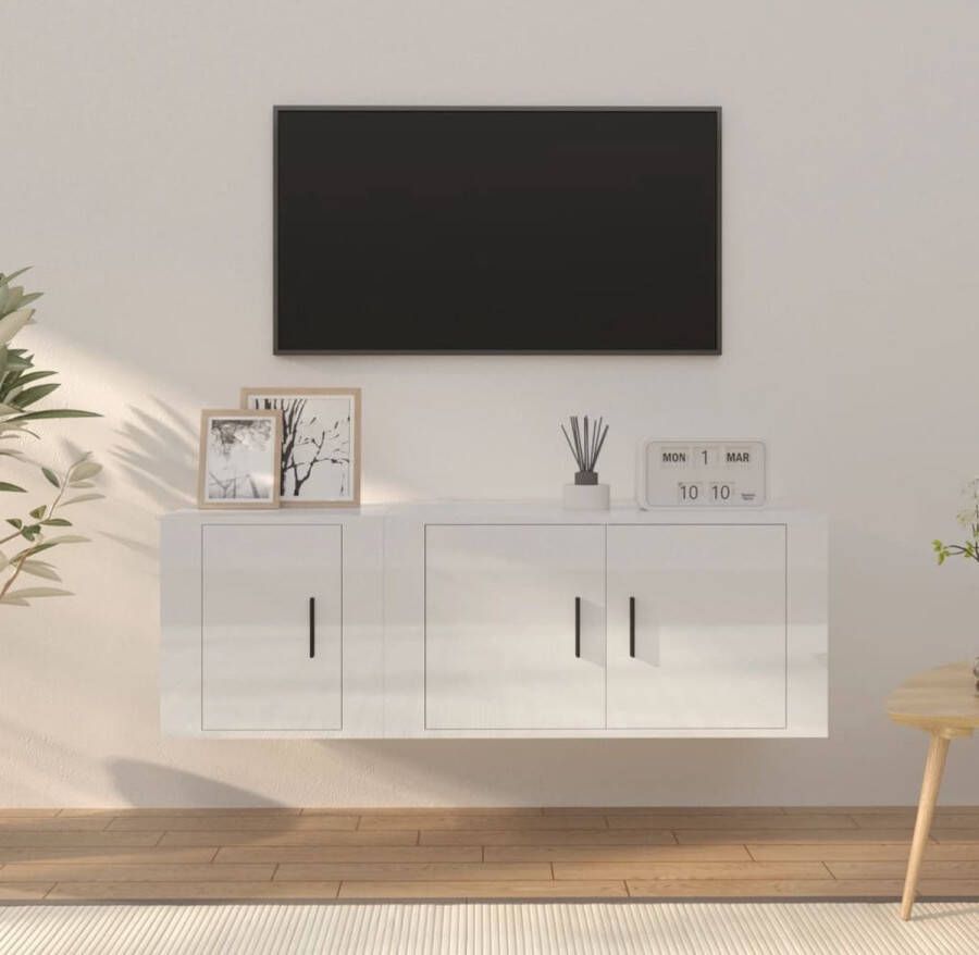 VidaXL Klassieke Televisiekastenset Tv-meubel- 80 x 34.5 x 40 cm Tv-meubel- 40 x 34.5 x 40 cm Hoogglans wit Kast