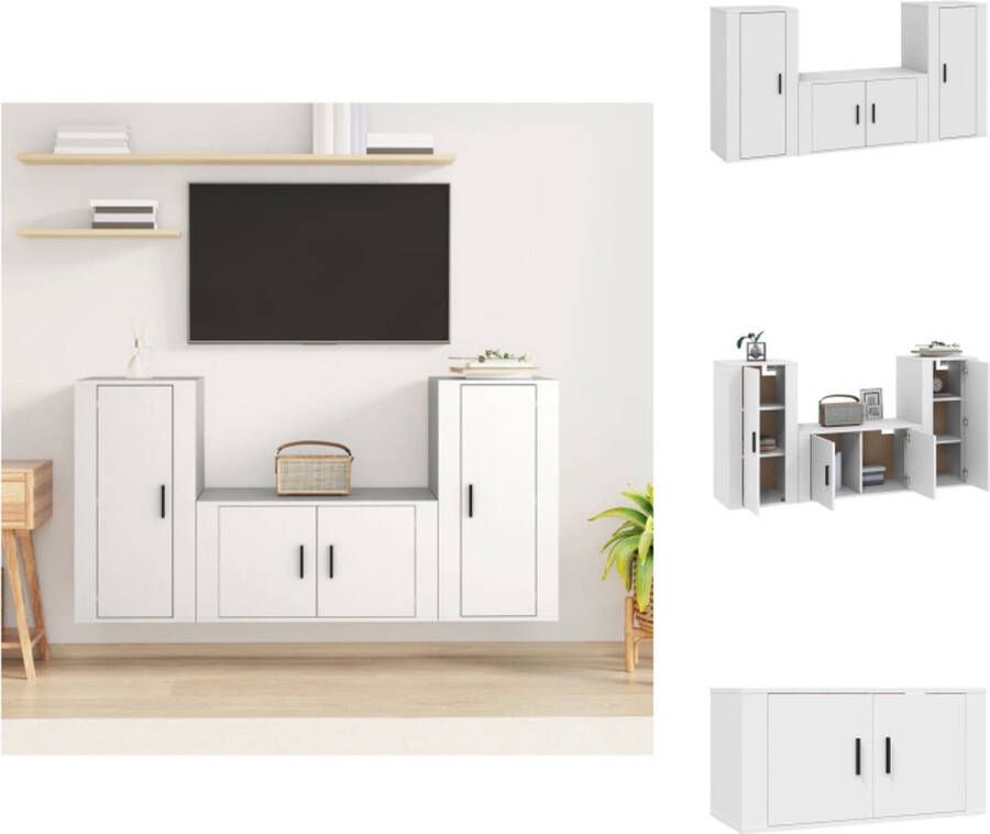 VidaXL Klassieke Televisiekastenset TV-meubel 80x34.5x40cm + 2x 40x34.5x80cm Wit Kast