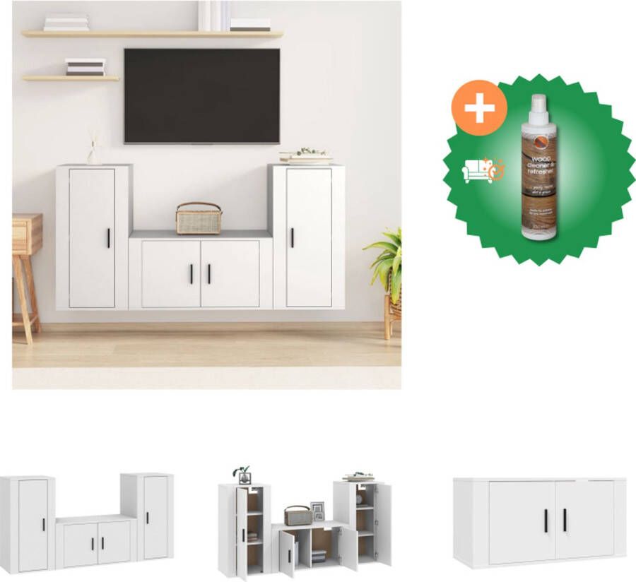VidaXL Televisiekastenset Klassiek Design Wandgemonteerd Voldoende Opbergruimte Wit Hout 1x 57x34.5x40cm 2x 40x34.5x60cm Kast Inclusief Houtreiniger en verfrisser - Foto 3