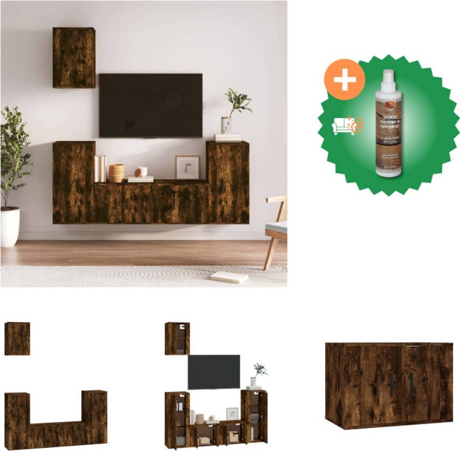 VidaXL Klassieke Televisiekastenset TV-meubel Gerookt Eiken 2x 57x34.5x40cm + 2x 40x34.5x80cm + 1x 40x34.5x60cm Kast Inclusief Houtreiniger en verfrisser