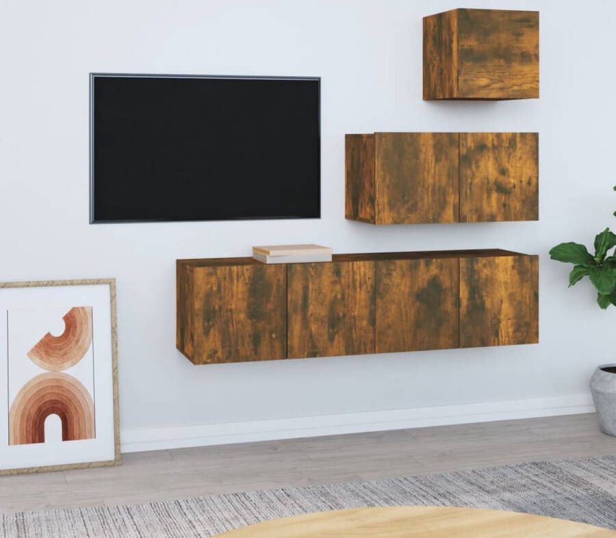 VidaXL Klassieke Televisiekastenset TV-meubel Gerookt Eiken Wandgemonteerde functie 60 x 30 x 30 cm 3x TV-meubel (groot) 1x TV-meubel (klein) Kast