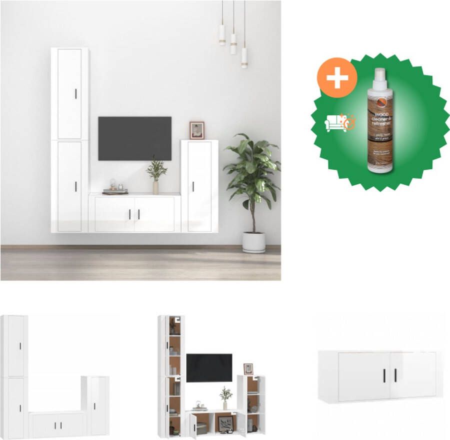 VidaXL TV-meubel set Klassiek praktisch en trendy design Hoogglans wit Gemaakt van bewerkt hout Voldoende opbergruimte Kast Inclusief Houtreiniger en verfrisser