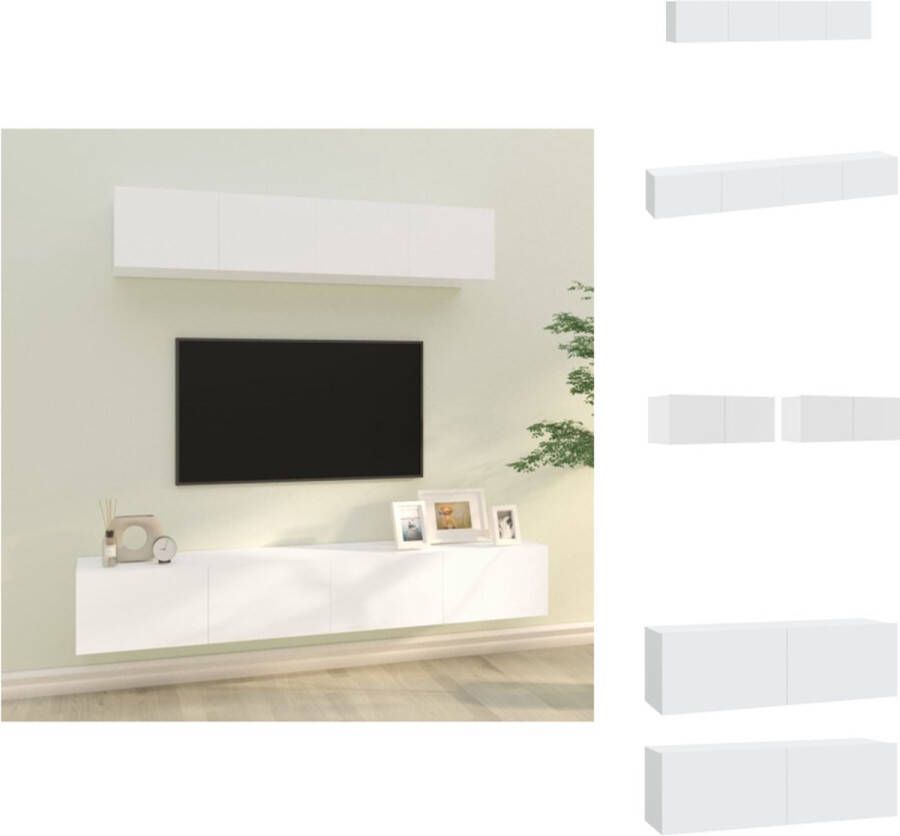 VidaXL Klassieke televisiekastenset Tv-meubel Wandgemonteerd Wit Hout 2 stuks 80x30x30 cm 2 stuks 100x30x30 cm Kast