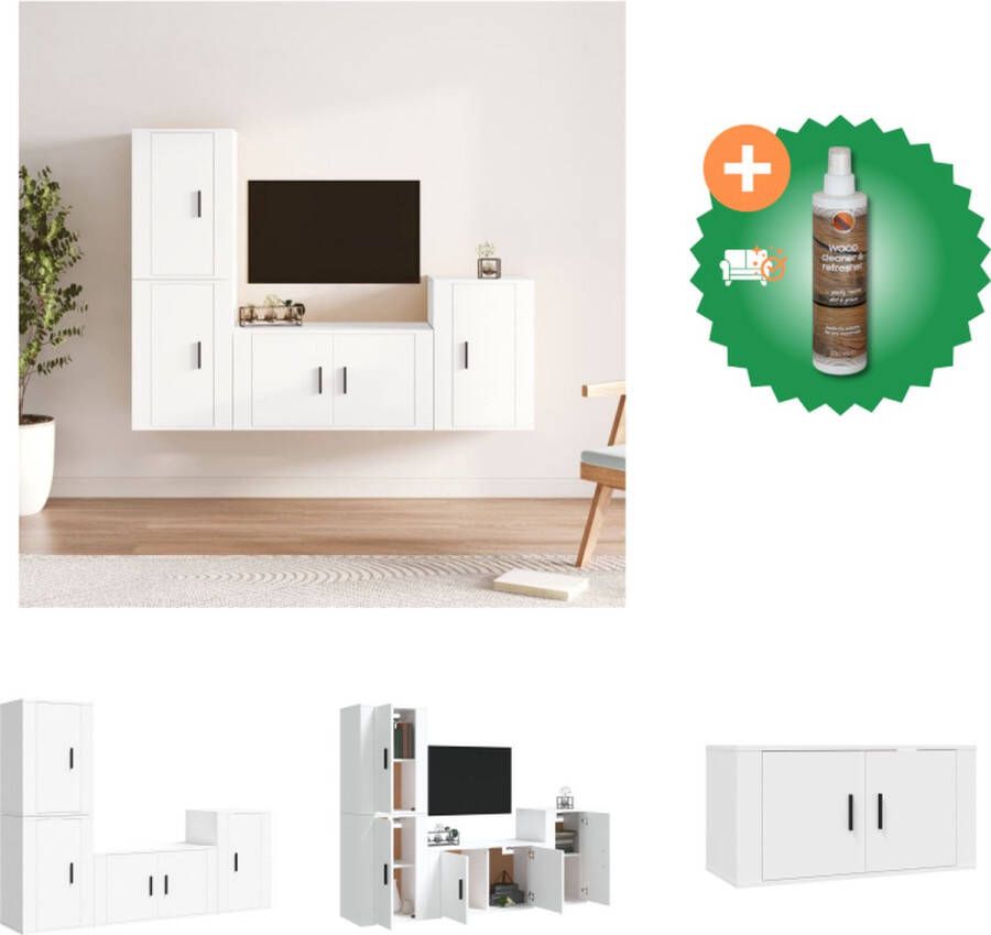 VidaXL TV-meubelset Klassiek design Wandgemonteerd Hoge kwaliteit Wit 4 stuks (57x34.5x40cm 40x34.5x80cm) Kast Inclusief Houtreiniger en verfrisser