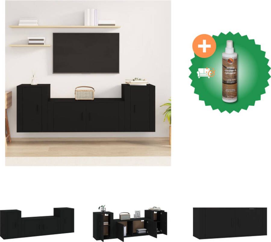 VidaXL Klassieke Televisiekastenset Zwart TV-meubel- 100 x 34.5 x 40 cm TV-meubel- 40 x 34.5 x 60 cm Kast Inclusief Houtreiniger en verfrisser