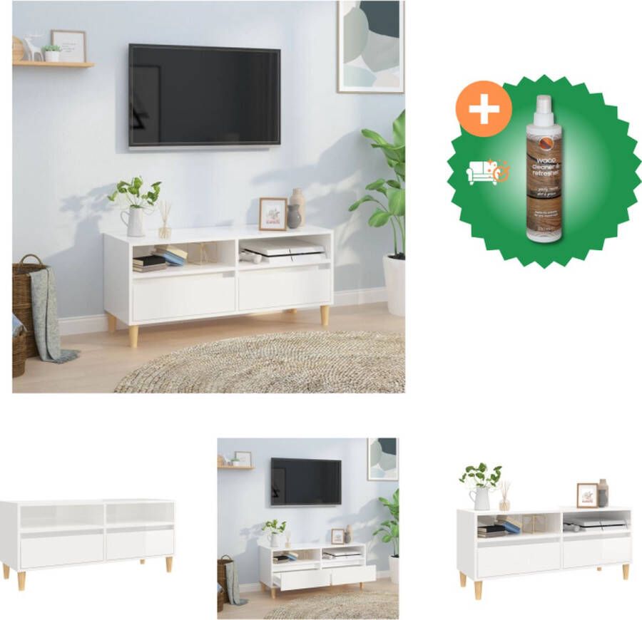 VidaXL Tv-meubel Basic Hoogglans Wit 100 x 34.5 x 44.5 cm Opbergruimte Stabiel Montage vereist Kast Inclusief Houtreiniger en verfrisser
