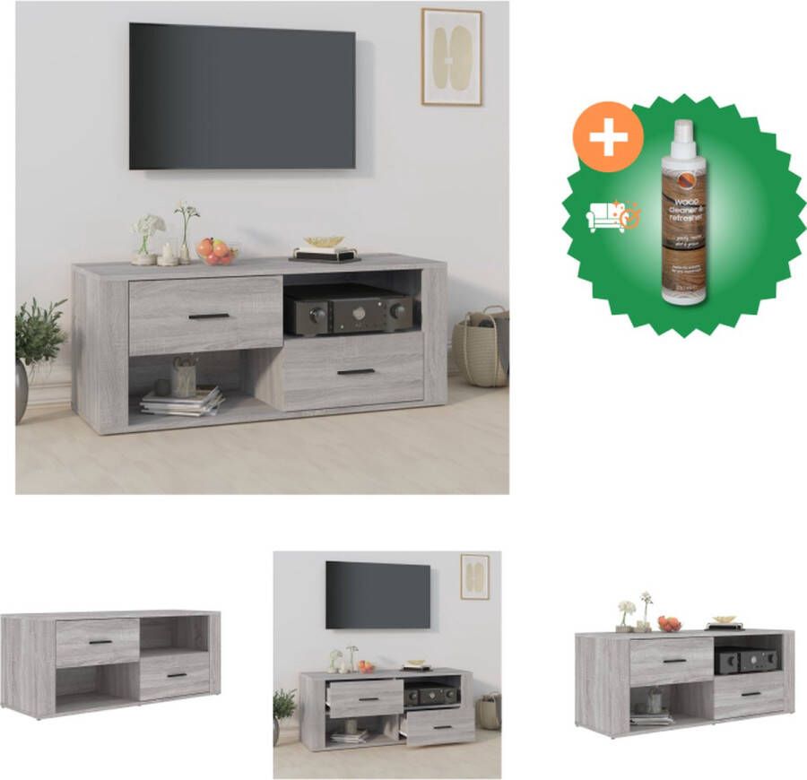 VidaXL Tv-meubel 100x35x40 cm bewerkt hout grijs sonoma eikenkleurig Kast Inclusief Houtreiniger en verfrisser - Foto 2