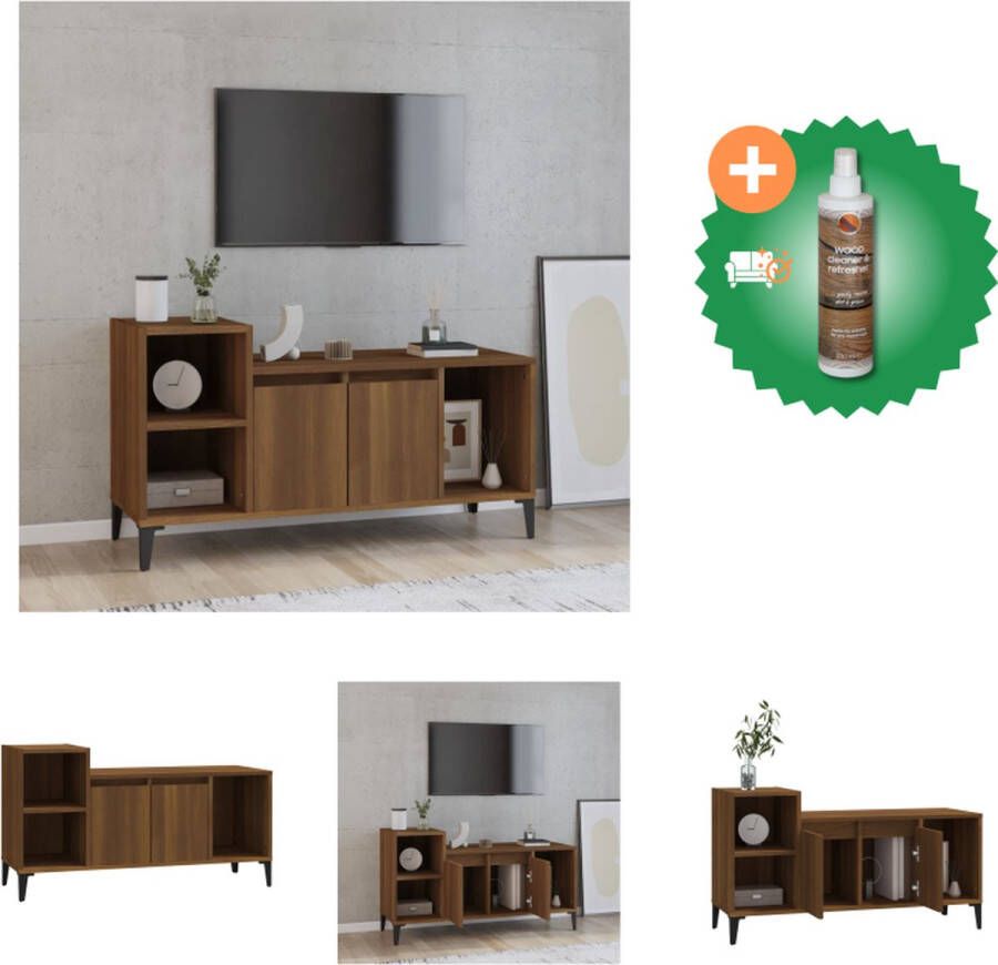VidaXL Tv-meubel 100x35x55 cm bewerkt hout bruineikenkleurig Kast Inclusief Houtreiniger en verfrisser