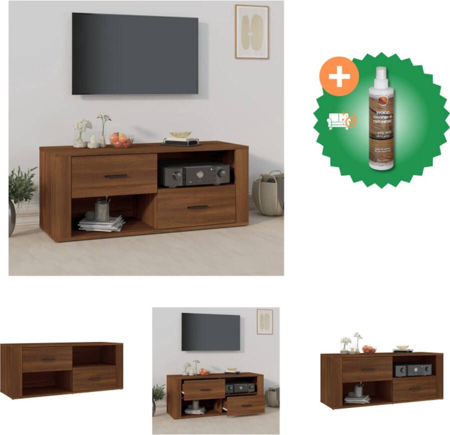 VidaXL TV-meubel Bruineiken 100x35x40 cm Stevig Praktische deur Voldoende opbergruimte Kast Inclusief Houtreiniger en verfrisser - Foto 2