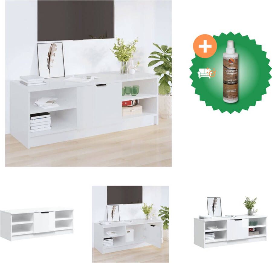 VidaXL Tv-meubel 102x35-5x36-5 cm bewerkt hout hoogglans wit Kast Inclusief Houtreiniger en verfrisser
