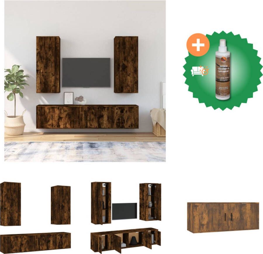 VidaXL Klassieke Televisiekastenset TV-meubel Gerookt Eiken 2x 57x34.5x40cm + 2x 40x34.5x80cm + 1x 40x34.5x60cm Kast Inclusief Houtreiniger en verfrisser - Foto 6