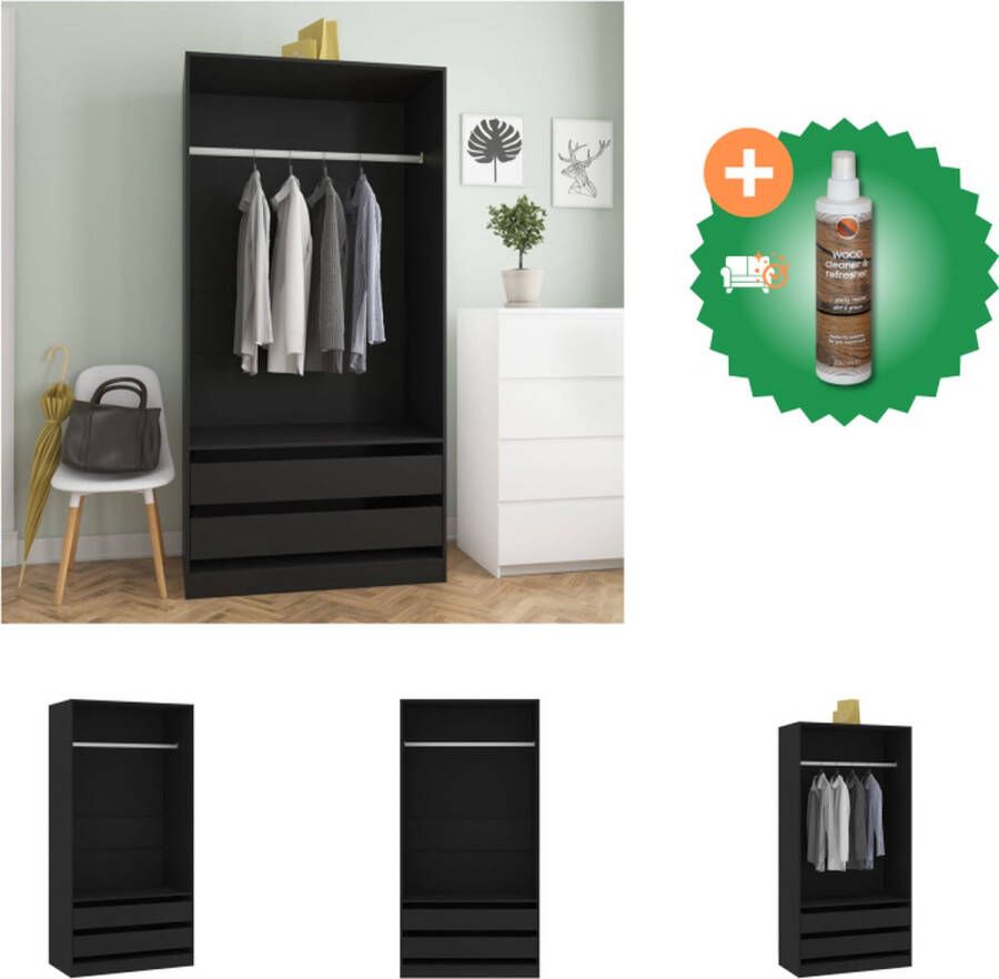 VidaXL Kledingkast 100 x 50 x 200 cm Bewerkt hout Zwart Kast Inclusief Houtreiniger en verfrisser - Foto 2