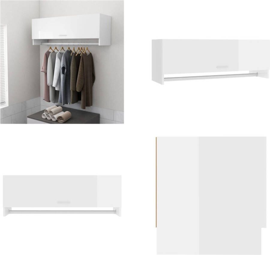 VidaXL Kledingkast 100x32 5x35 cm bewerkt hout hoogglans wit Kledingkast Kledingkasten Klerenkast Klerenkasten - Foto 2