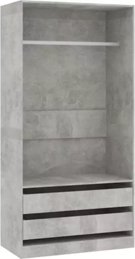 The Living Store Kledingkast Betongrijs 100x50x200 cm 2 lades 1 groot vak Kledingkast Kasten Meubilair Bergruimte Houten Kast