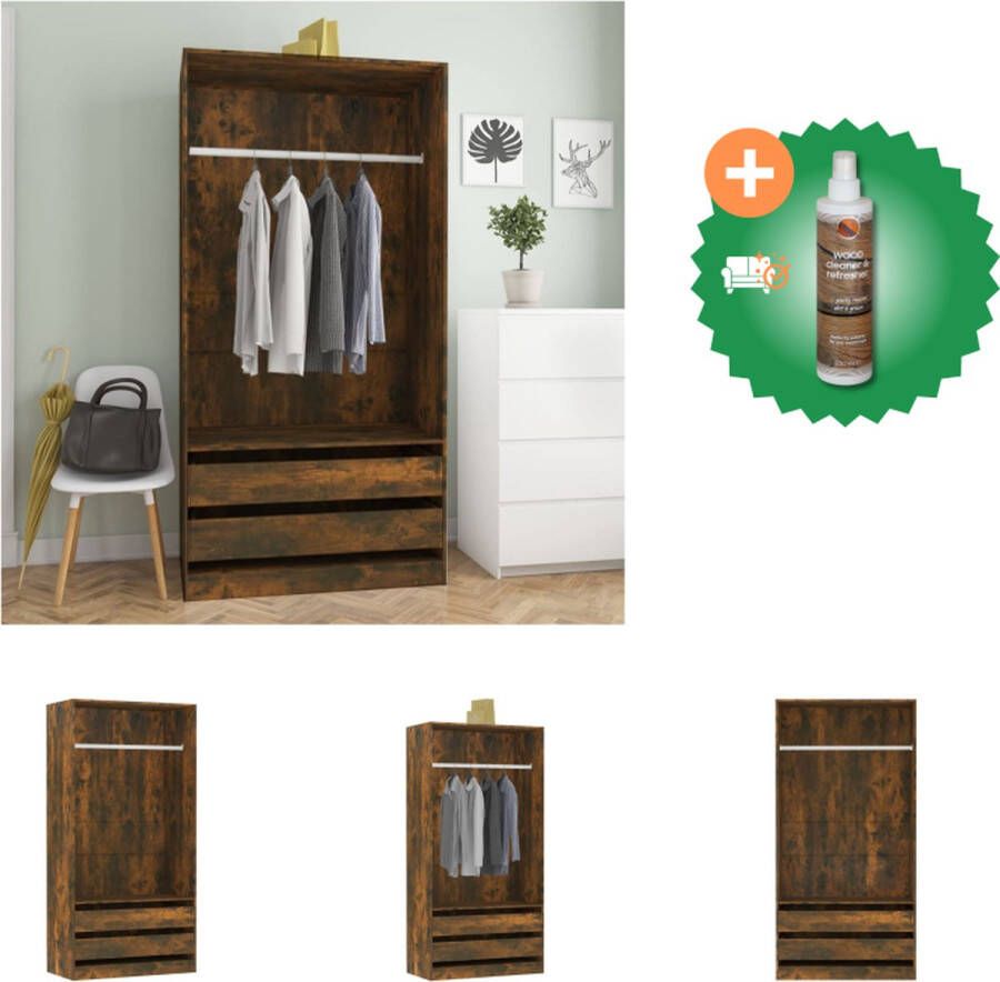 VidaXL Kledingkast Kledingopbergsysteem 100x50x200 cm Gerookt eiken Kast Inclusief Houtreiniger en verfrisser