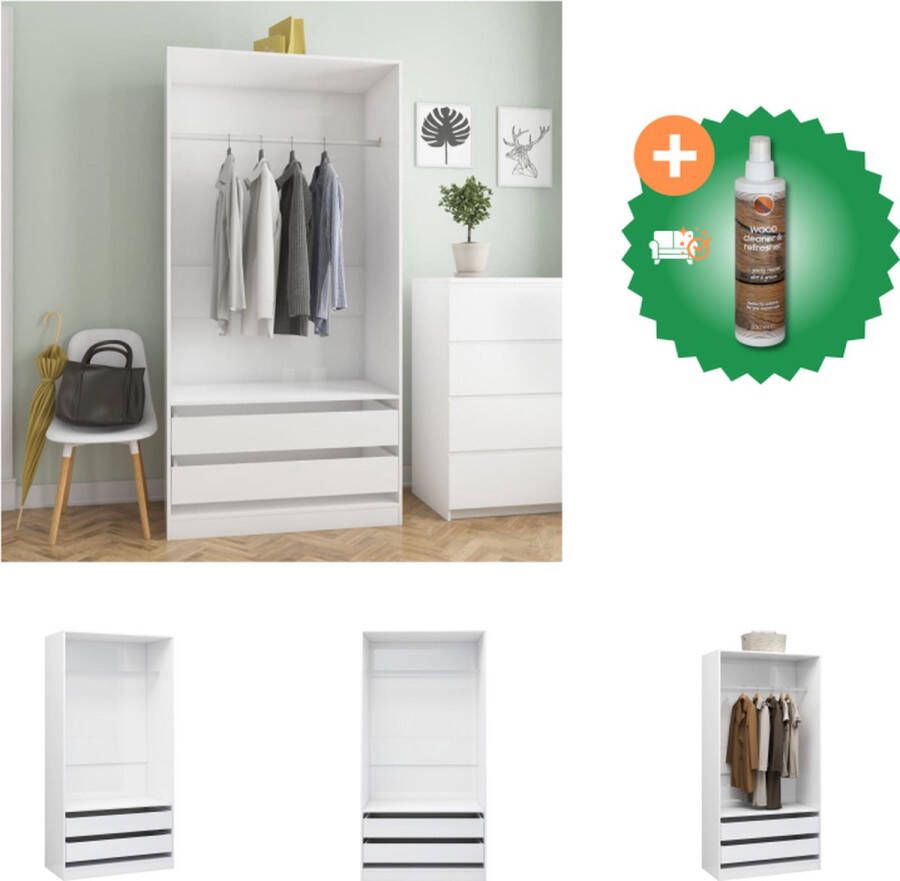 VidaXL Kledingkast 3 kleine vakken 1 groot vak 100x50x200 cm hoogglans wit Kast Inclusief Houtreiniger en verfrisser