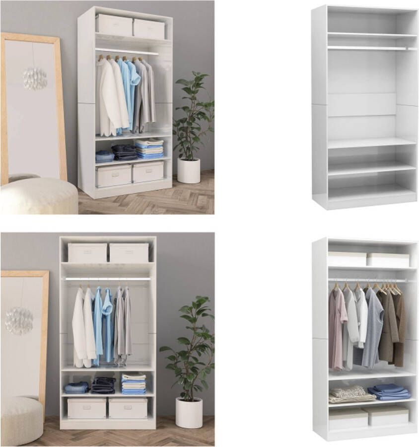 VidaXL Kledingkast 100x50x200 cm bewerkt hout hoogglans wit Kledingkast Kledingkasten Klerenkast Klerenkasten - Foto 2