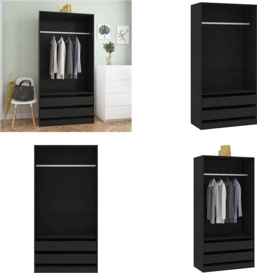 VidaXL Kledingkast 100x50x200 cm bewerkt hout zwart Kledingkast Kledingkasten Klerenkast Klerenkasten