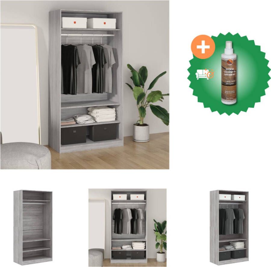 VidaXL Kledingkast 100x50x200 cm bewerkt hout grijs sonoma eikenkleur Kast Inclusief Houtreiniger en verfrisser