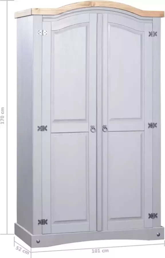 VidaXL -Kledingkast-2-deuren-Mexicaans-grenenhout-Corona-stijl-grijs - Foto 3