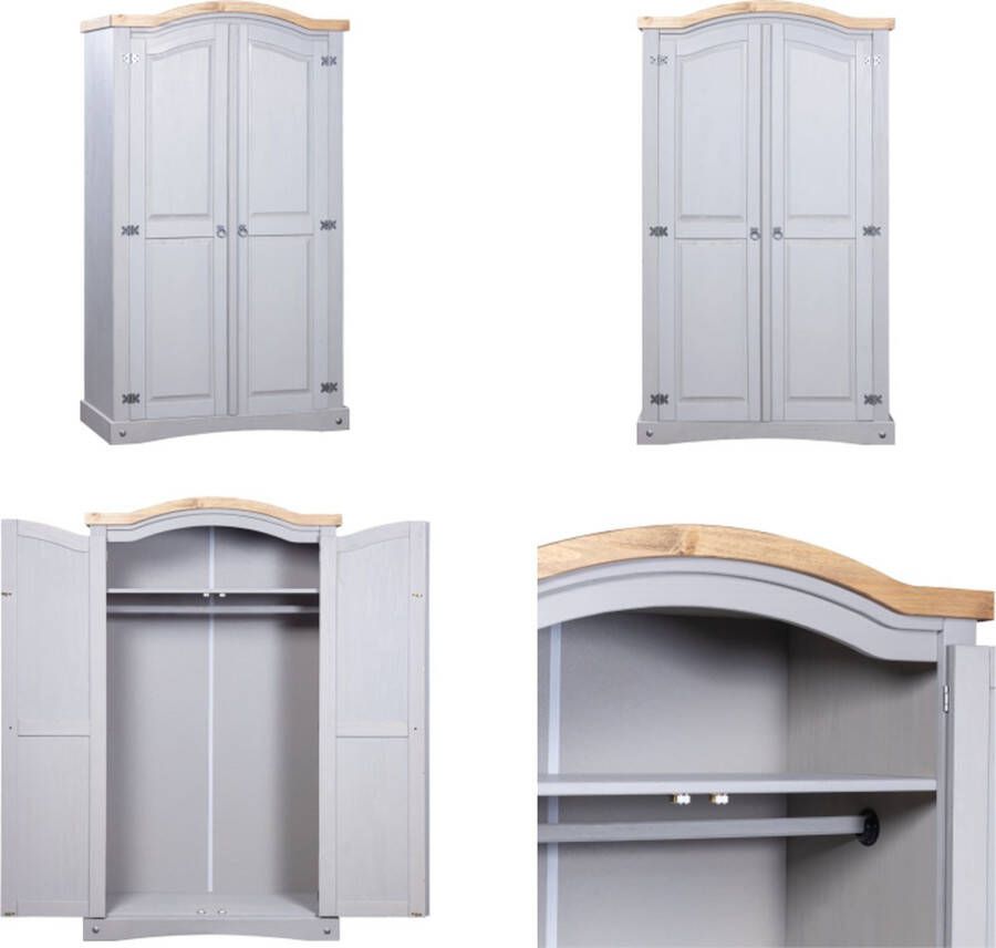 VidaXL Kledingkast 2 deuren Mexicaans grenenhout Corona-stijl grijs Kledingkast Kledingkasten Kast Kasten