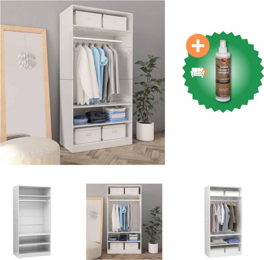 VidaXL Kledingkast 3 kleine vakken 1 groot vak 100x50x200 cm hoogglans wit Kast Inclusief Houtreiniger en verfrisser - Foto 2