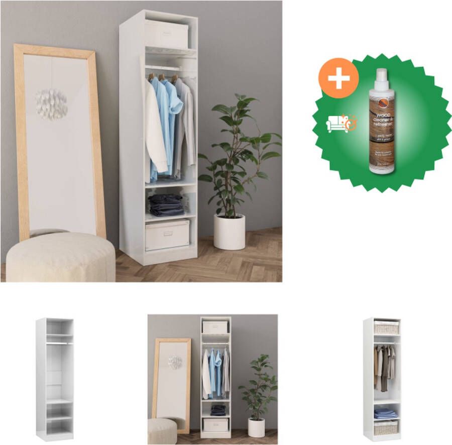 VidaXL Kledingkast 50x50x200 cm bewerkt hout hoogglans wit Kast Inclusief Houtreiniger en verfrisser