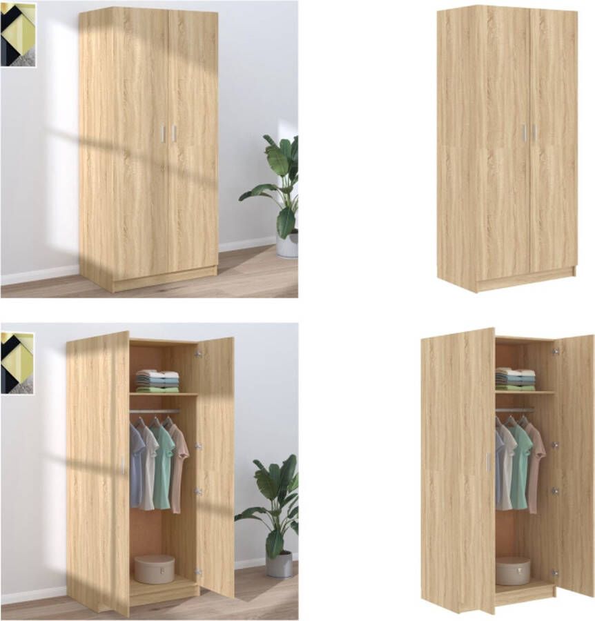VidaXL Kledingkast 80x52x180 cm bewerkt hout sonoma eikenkleurig Kledingkast Kledingkasten Klerenkast Klerenkasten - Foto 2