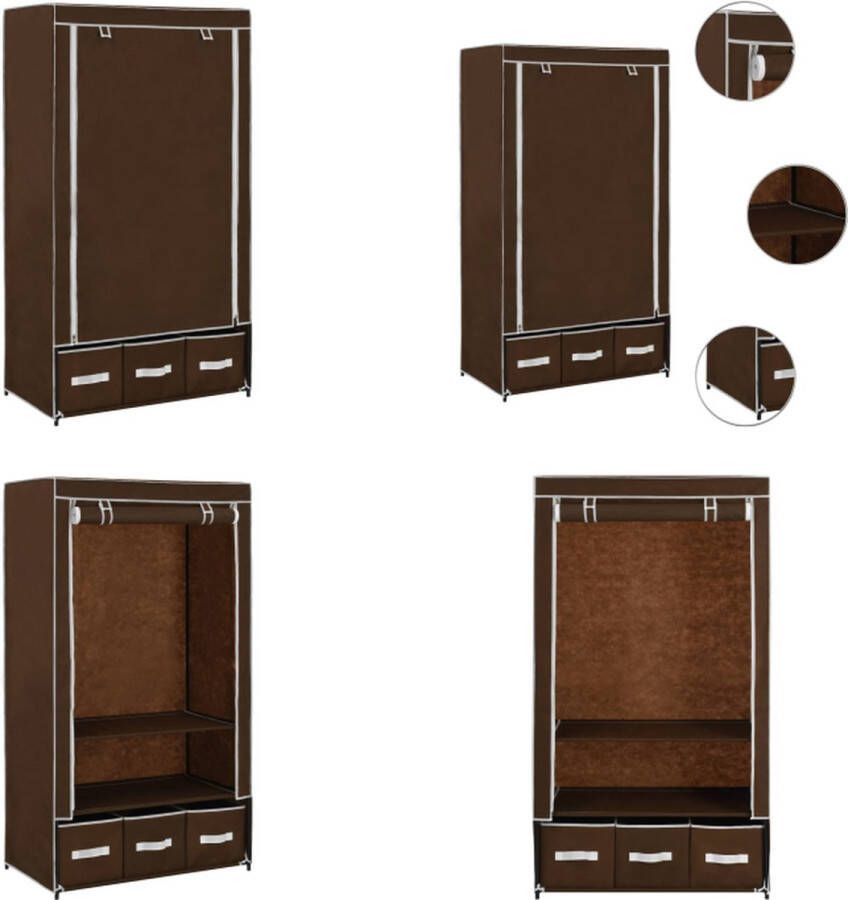 VidaXL Kledingkast 87x49x159 cm stof bruin Kledingkast Kledingkasten Kledingrek Kledingrekken
