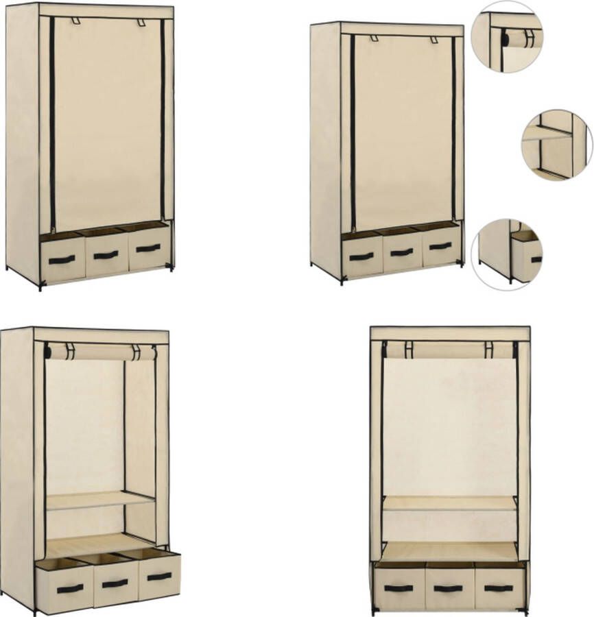 VidaXL Kledingkast 87x49x159 cm stof crème Kledingkast Kledingkasten Kledingrek Kledingrekken