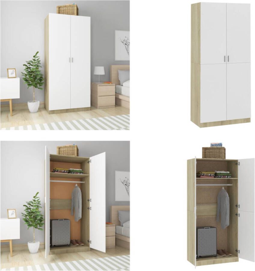 VidaXL Kledingkast 90x52x200 cm bewerkt hout wit en sonoma eiken Kledingkast Kledingkasten Klerenkast Klerenkasten