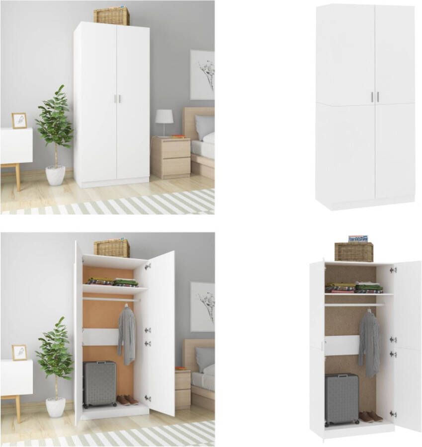 VidaXL Kledingkast 90x52x200 cm bewerkt hout wit Kledingkast Kledingkasten Klerenkast Klerenkasten