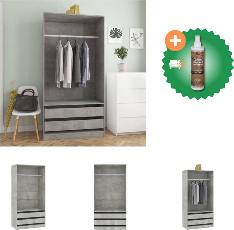 VidaXL Kledingkast Betongrijs 100x50x200 cm 2 lades 1 groot vak Kast Inclusief Houtreiniger en verfrisser