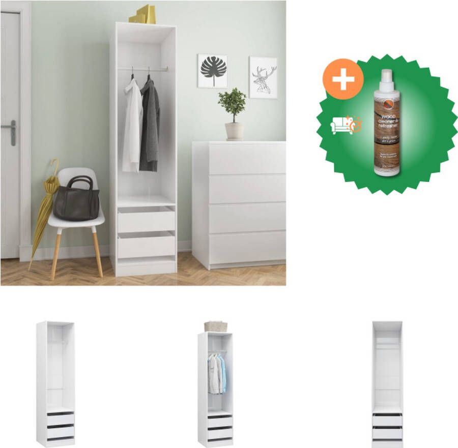 VidaXL Kledingkast met lades 50x50x200 cm bewerkt hout hoogglans wit Kast Inclusief Houtreiniger en verfrisser