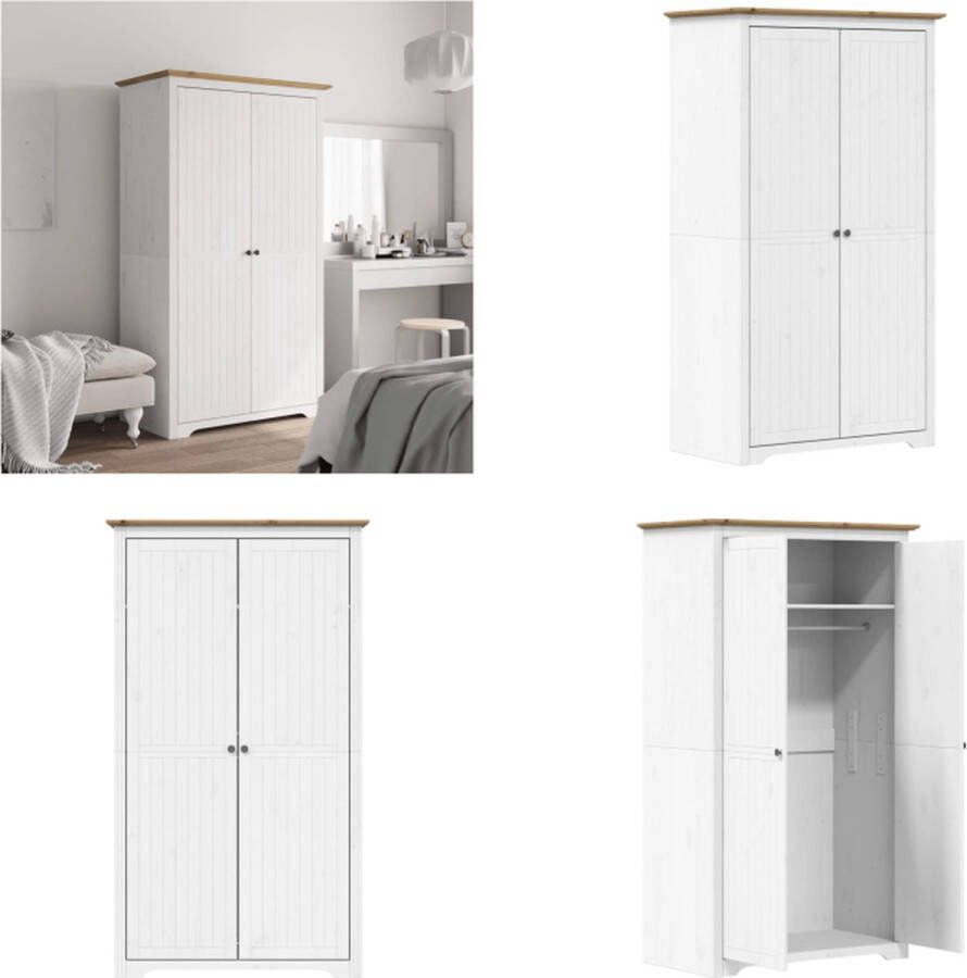 VidaXL Kledingkast BODO 101x52x176-5 cm massief grenenhout wit bruin Kledingkast Kledingkasten Garderobekast Kast