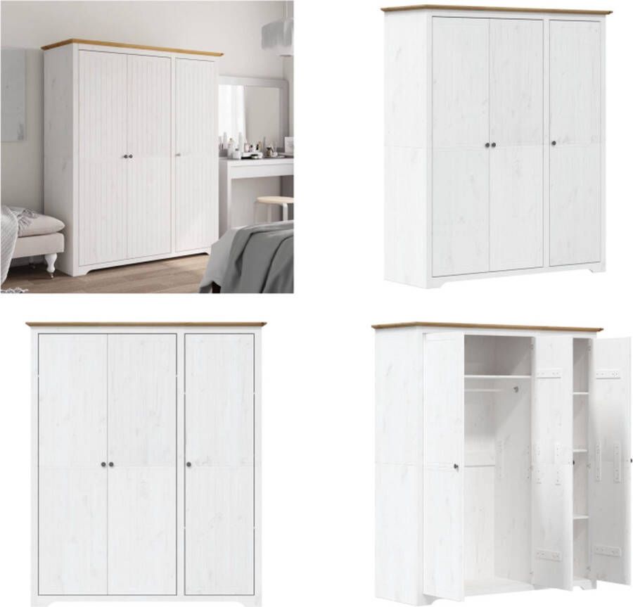 VidaXL Kledingkast BODO 151-5x52x176-5 cm massief grenenhout wit bruin Kledingkast Kledingkasten Garderobekast Kast