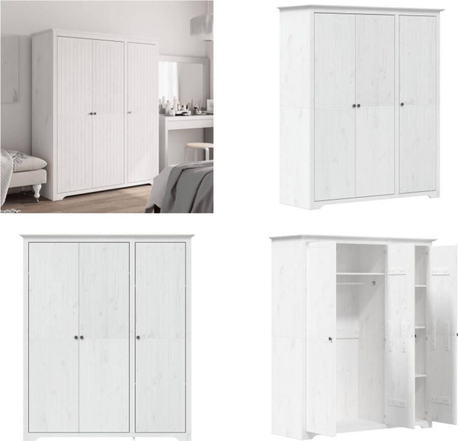 VidaXL Kledingkast BODO 151-5x52x176-5 cm massief grenenhout wit Kledingkast Kledingkasten Garderobekast Kast