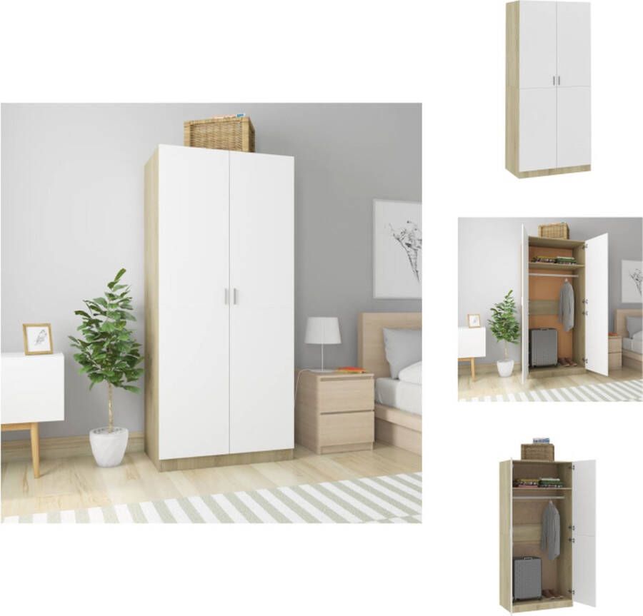 VidaXL Kledingkast Kledingkasten Klerenkast Klerenkasten Kledingkast 90x52x200 cm bewerkt hout wit en sonoma eiken