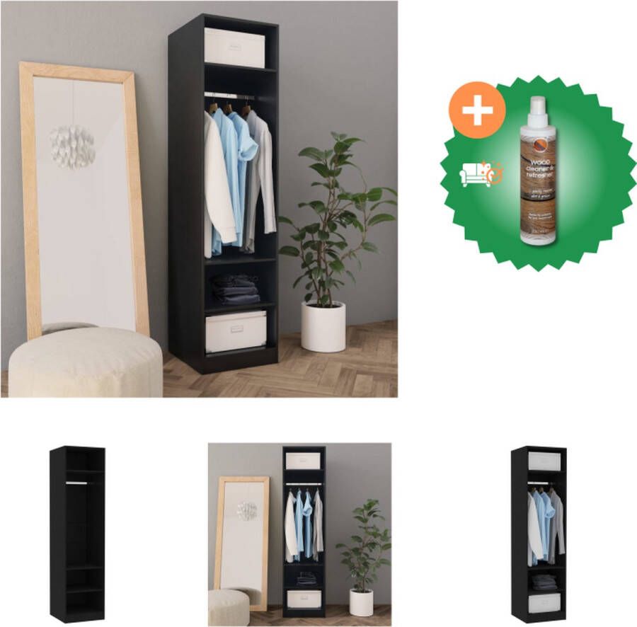 VidaXL Kledingkast Compacte kledingkast 50 x 50 x 200 cm Zwart bewerkt hout Kast Inclusief Houtreiniger en verfrisser