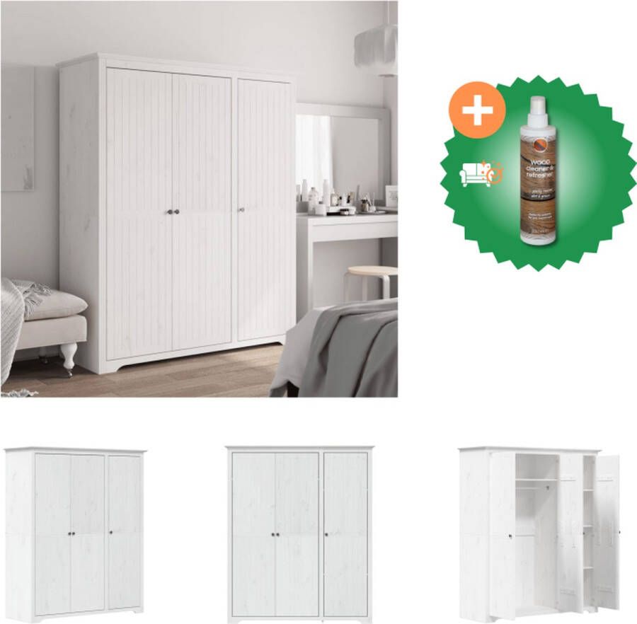 VidaXL Kledingkast Frans Design Massief Grenenhout 151.5 x 52 x 176.5 cm Ruime Opbergruimte Kast Inclusief Houtreiniger en verfrisser