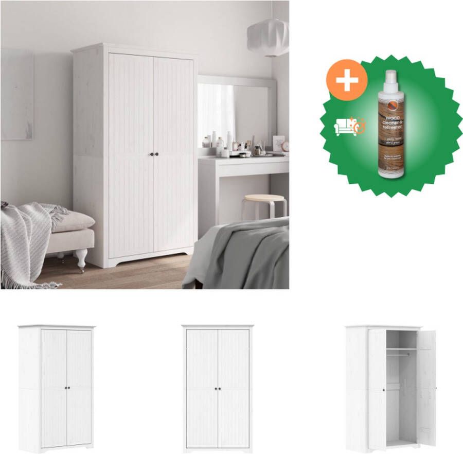 VidaXL Kledingkast FRANS Kast 101x52x176.5cm Massief grenenhout Ruime opbergruimte Kast Inclusief Houtreiniger en verfrisser