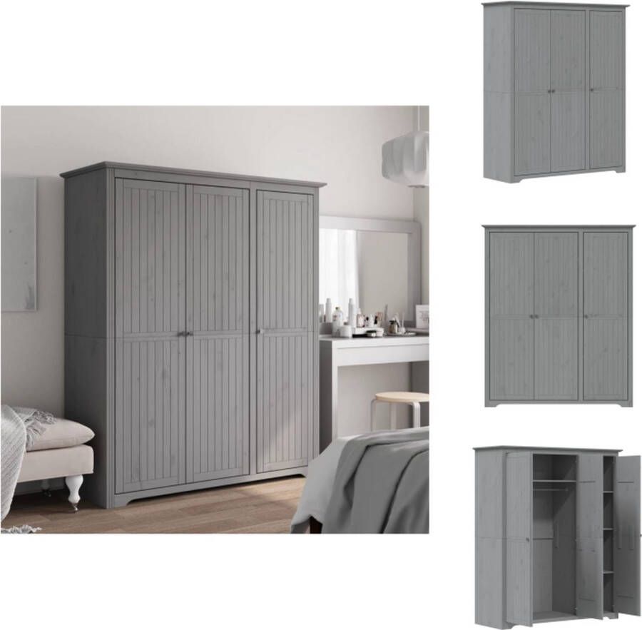VidaXL Kledingkast Kledingkasten Garderobekast Kast Kledingkast BODO 151-5x52x176-5 cm massief grenenhout grijs