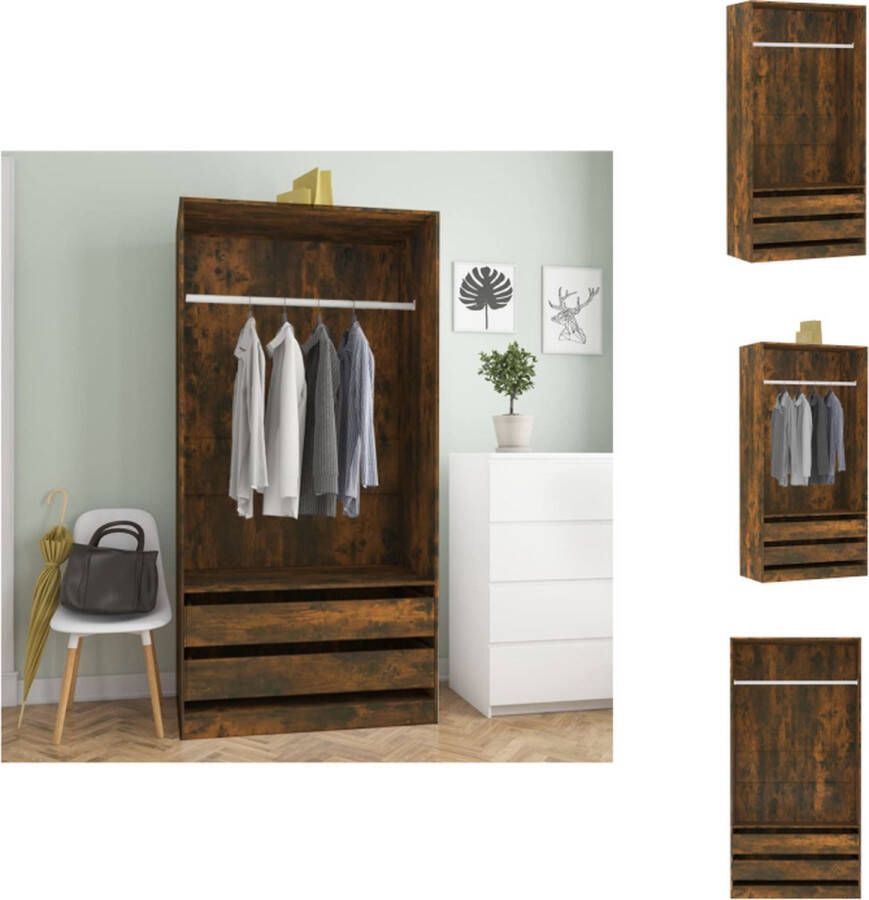 VidaXL Kledingkast Kledingkasten Garderobekast Slaapkamerkast Kledingkast 100x50x200 cm bewerkt hout gerookt eikenkleurig - Foto 3