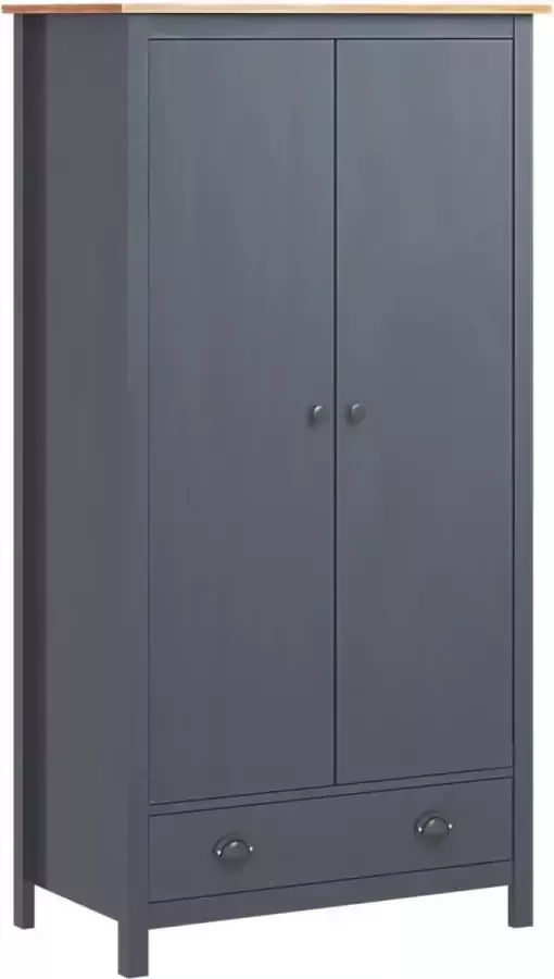 Vida XL Kledingkast Hill 2 deuren 89x50x170 cm massief grenenhout grijs SKU: V288949 - Foto 3