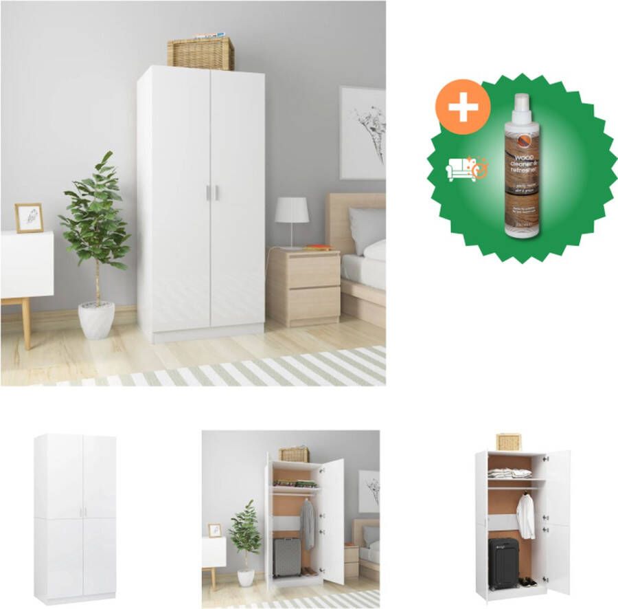 VidaXL Kledingkast Hoogglans Wit 80 x 52 x 180 cm 2 Deuren Hangstang Kast Inclusief Houtreiniger en verfrisser