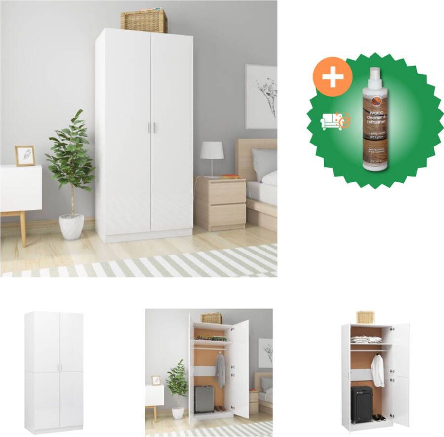 VidaXL Kledingkast 90x52x200 cm bewerkt hout hoogglans wit Kast Inclusief Houtreiniger en verfrisser